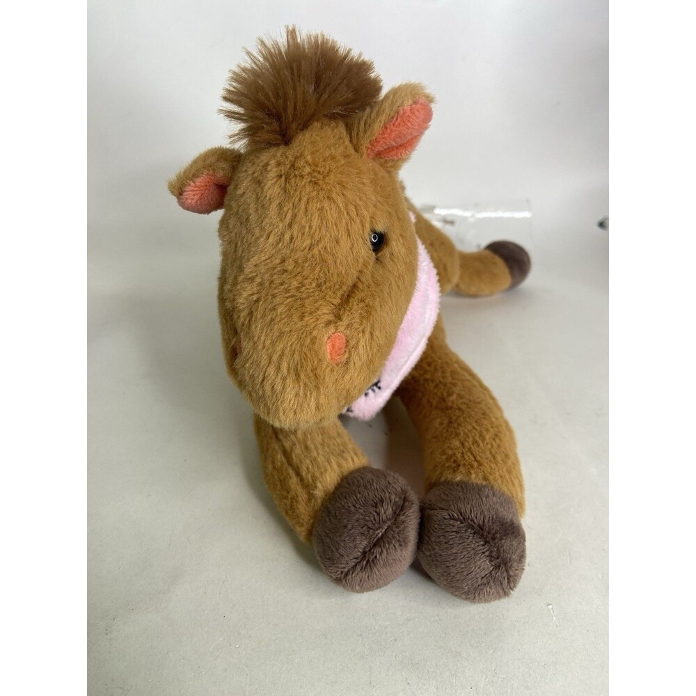 Linzy Toys Horse Tan Brown Plush Stuffed Animal Toy Pink Scarf